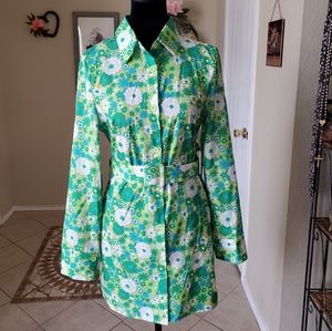 Retro Floral belted mini shirt dress Sz S NWT